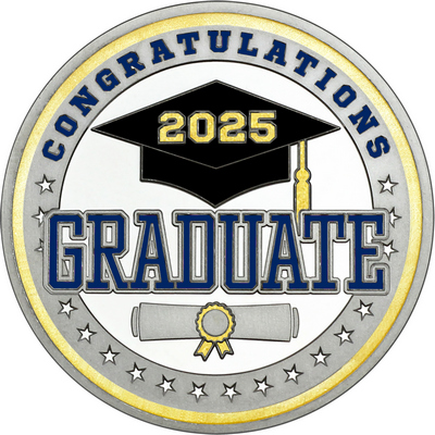 Navy Blue "Congratulations Graduate" with Gold 2025, Rim, Tassel & Ribbon